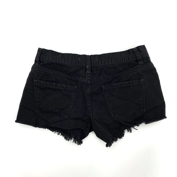 Free People Denim Shorts Sharkbite Black Button Fly Fray Hem Distress - Picture 8 of 10